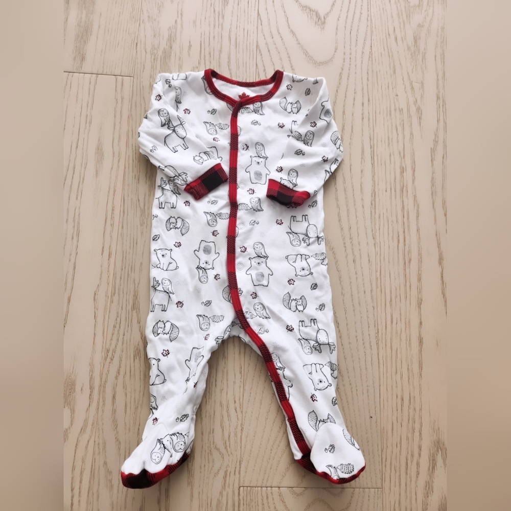 Charming Kids Footie in White with Red Trim
